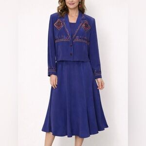 Adam Douglass Adrianna Papell VTG 100% Silk Skirt Blazer Set Size M Western 80s